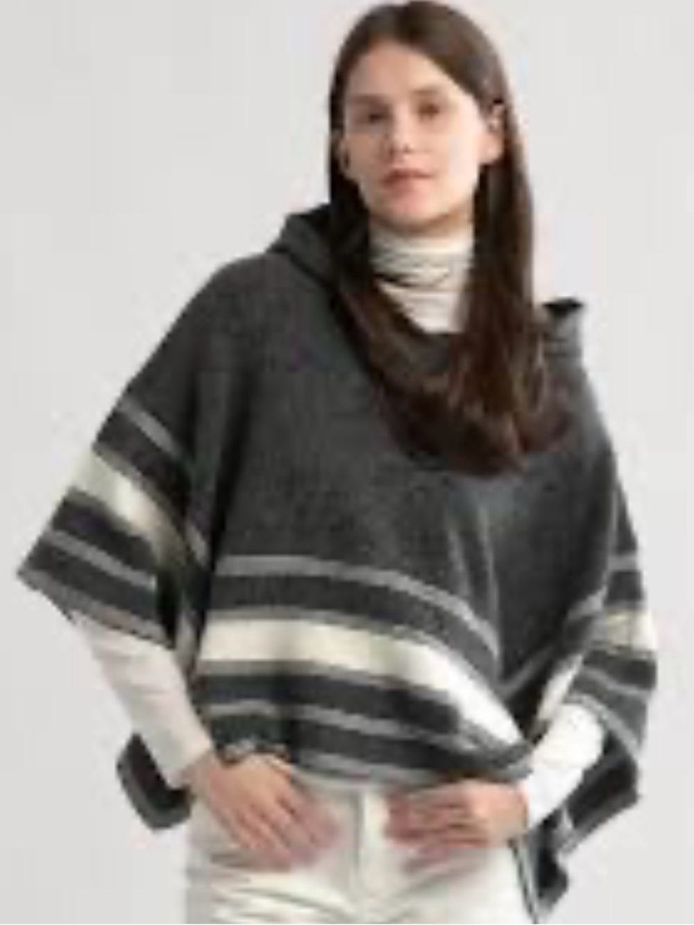 Look By M, Charcoal Striped Hooded Poncho Sweater - Women one size